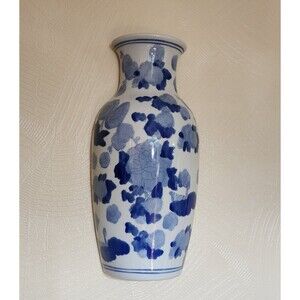 Vintage Ceramic Blue and White Floral Flat Wall Vase